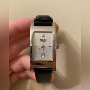4/$20 Y2K Mossimo Leather Slim Brushed Chrome Monochromatic Watch
